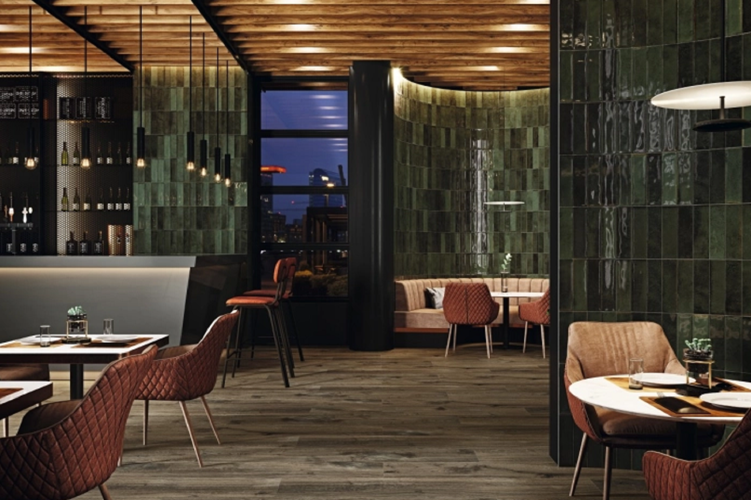 Nowoczesne wnętrze restauracji w stylu industrialnym